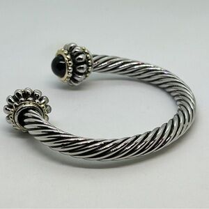 Vtg Silver Plated Cable Cuff Bracelet with Black & Bronze Tips